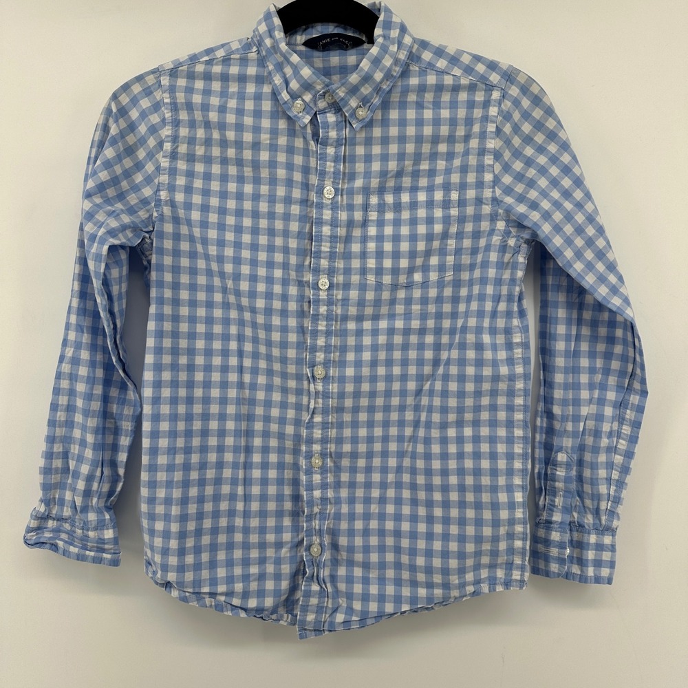Janie and Jack Boys Blue Gingham Cotton Button Down Shirt Size 8